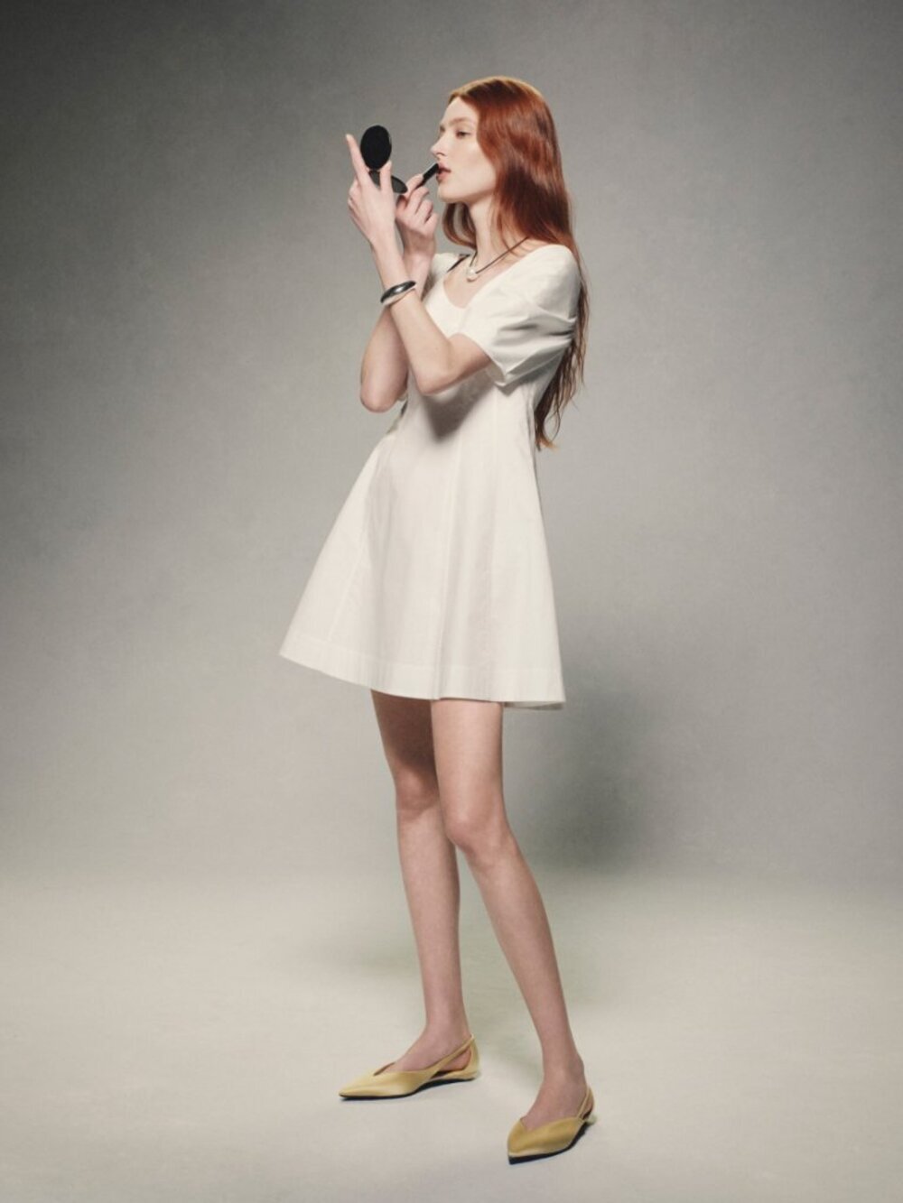 Theory Puff Sleeve Mini Dress City Poplin White Fit & Flare Cotton Size size 0